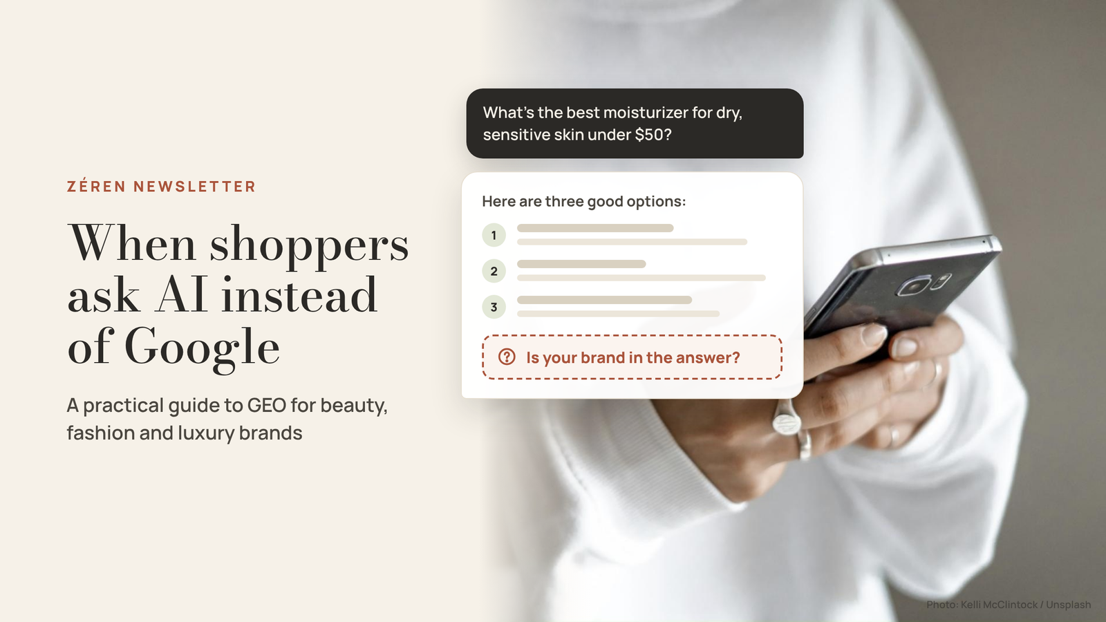 A shopper asks an AI for the best moisturizer for dry, sensitive skin under $50. Is your brand in the answer?